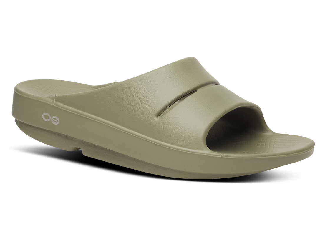 Oofos Ooahh Slide soft and supportive recovery sandal in foliage color
