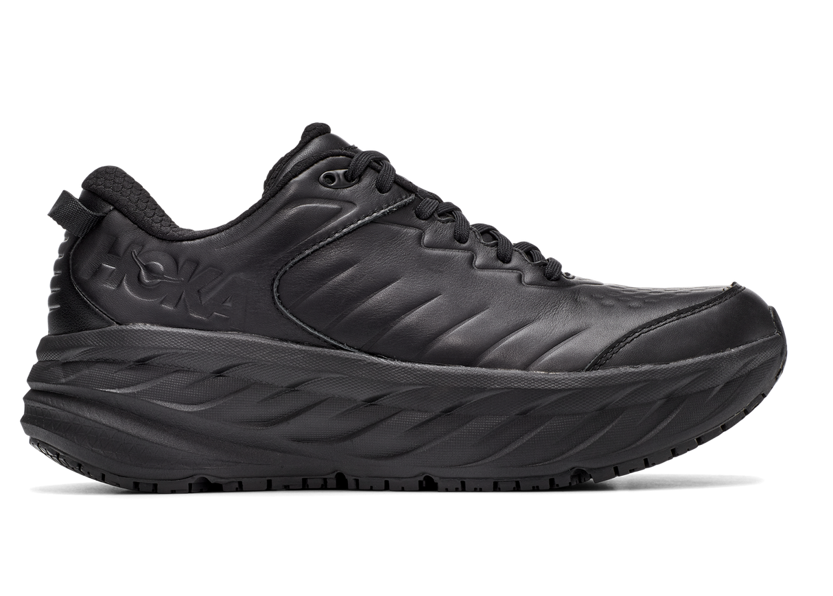 HOKA Men's Slip-Resistant Bondi Walking and Work Shoe in black leather