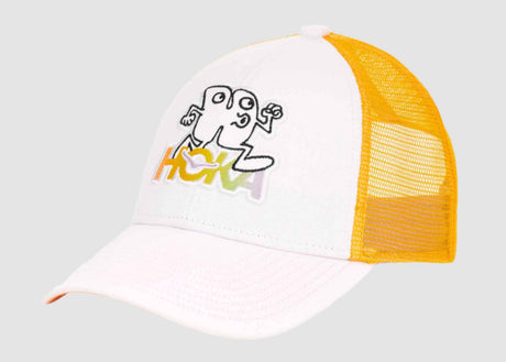 HOKA unisex one-size adjustable fit trucker hat with Global Run Club graphic embroidered on front