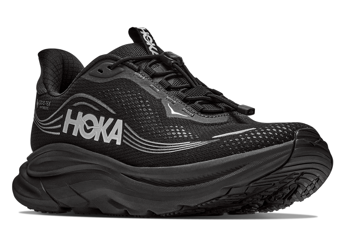 Hoka Men's Clifton 11 GTX Gore-Tex lined waterproof walking and running shoe in black