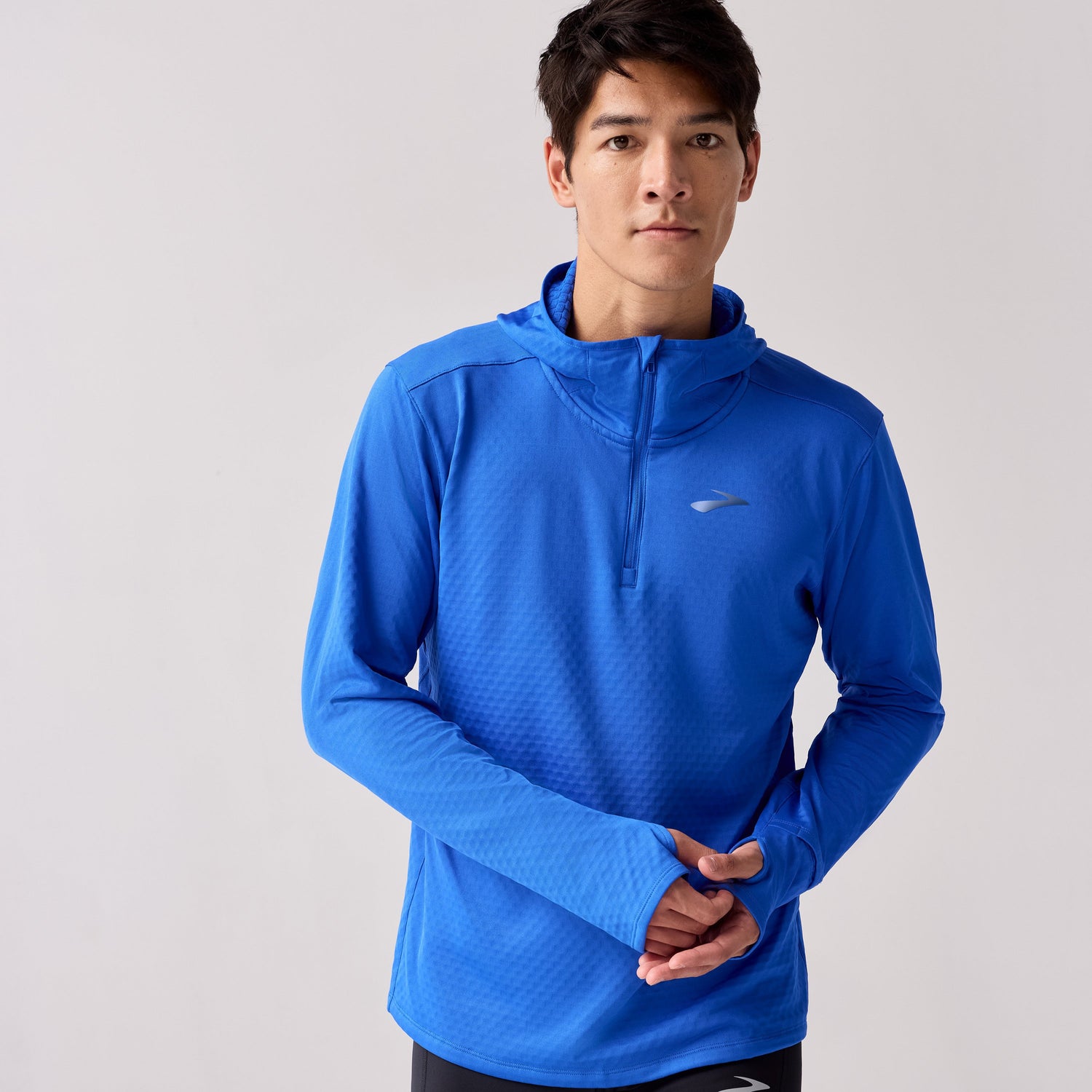 Brooks men's notch thermal hoodie pullover top for running in cold weather