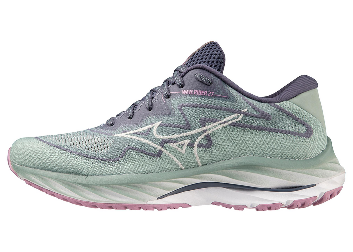 Mizuno Women's Wave Rider 27 SSW neutral road running shoe with woven upper