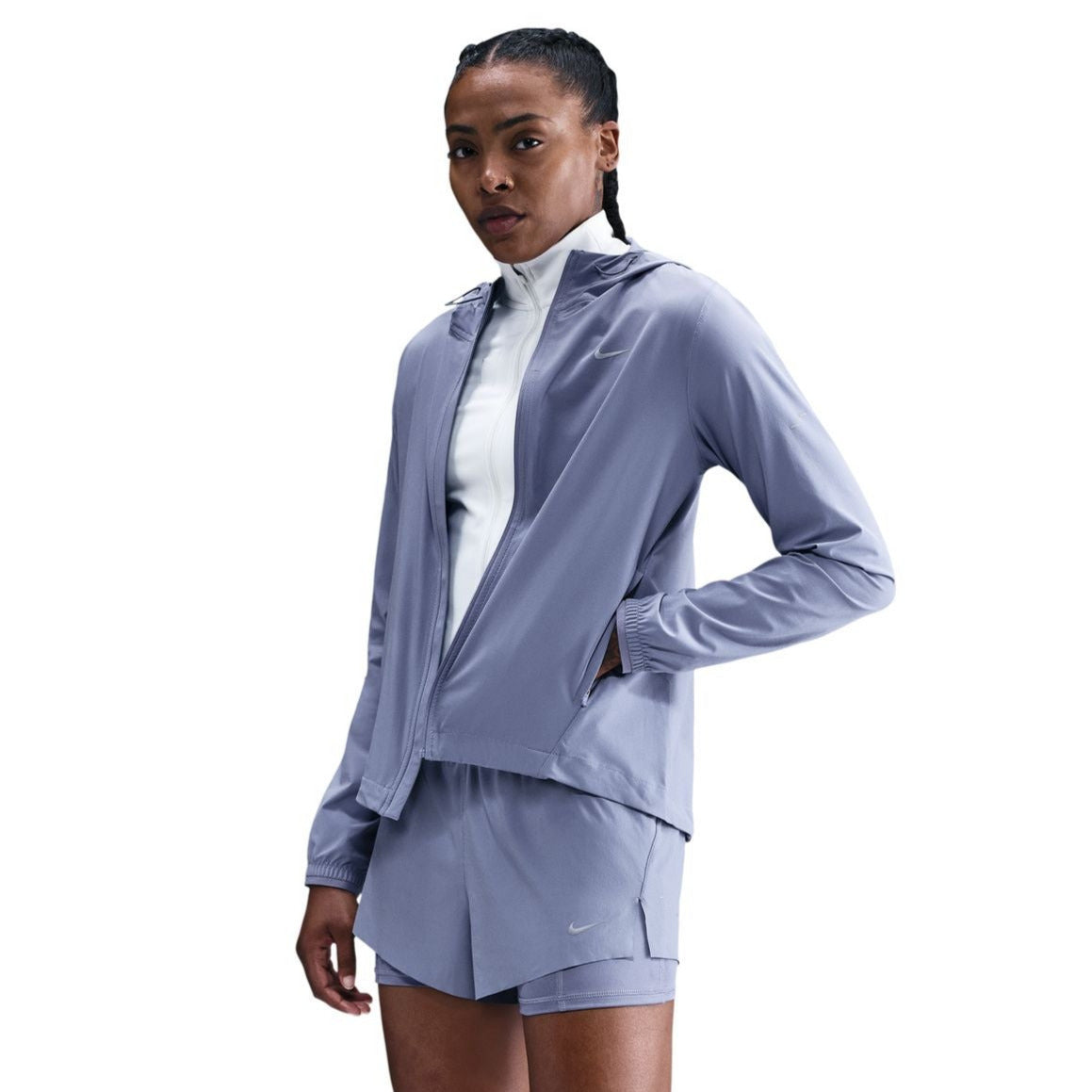 Nike Women's Swift Repel Packable Running Jacket in indigo and reflective silver