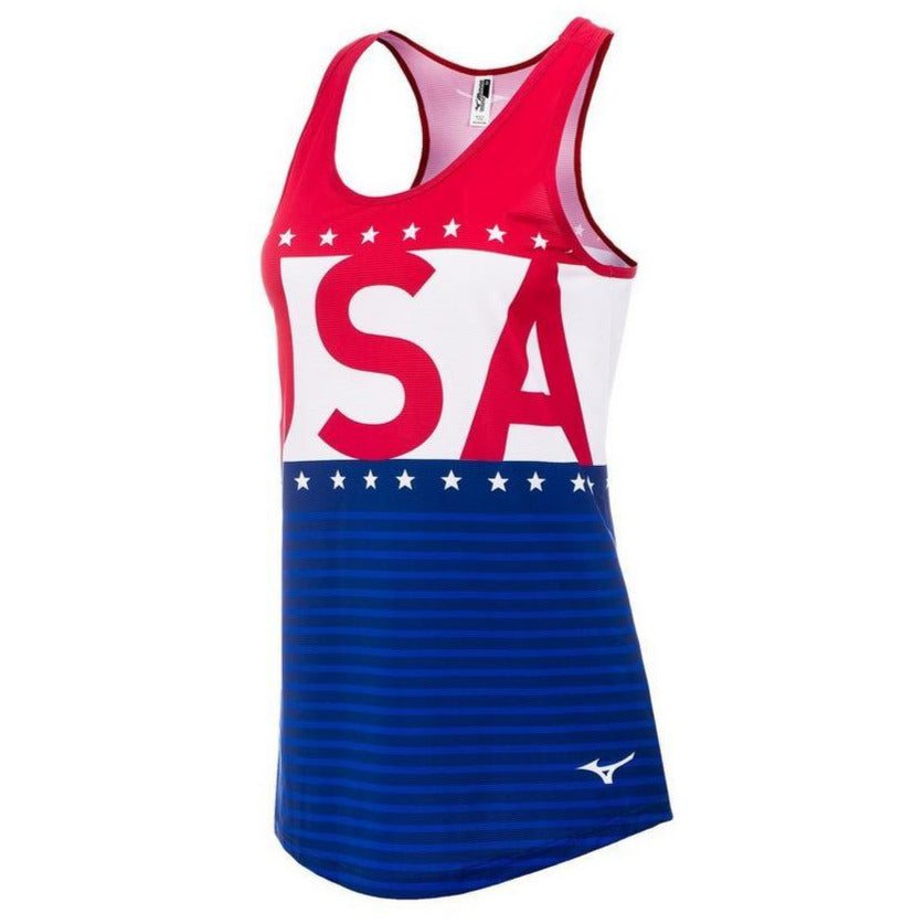 Mizuno Women's Printable Running Tank Top USA Patriot Blue