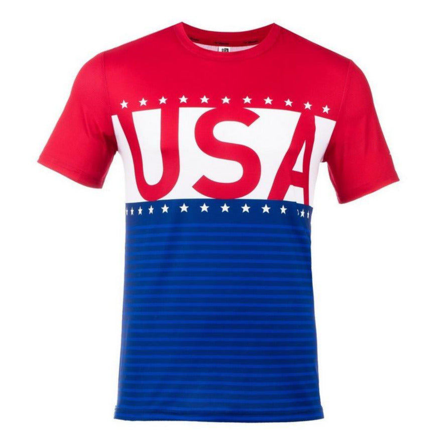 Mizuno Men's Printable Short Sleeve Running Top USA Patriot Blue