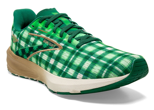 Brooks Men's Launch 10 neutral road running shoe st patrick's day shamrock plaid
