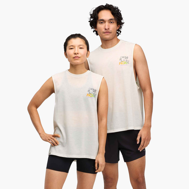 HOKA Unisex all gender GlideTech sleeveless running shirt with Global Run Day graphics