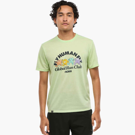 Hoka Men's GlideTech Short Sleeve running shirt with Global Run Club graphic