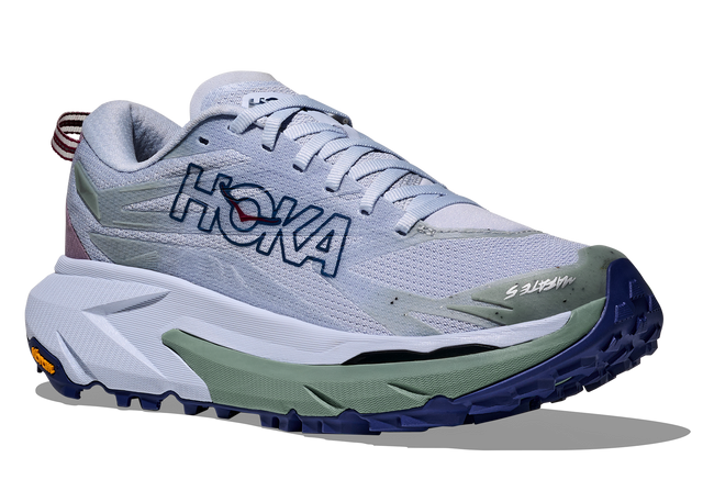 Hoka Women's Mafate 5 heavy duty trail running shoe in light blue