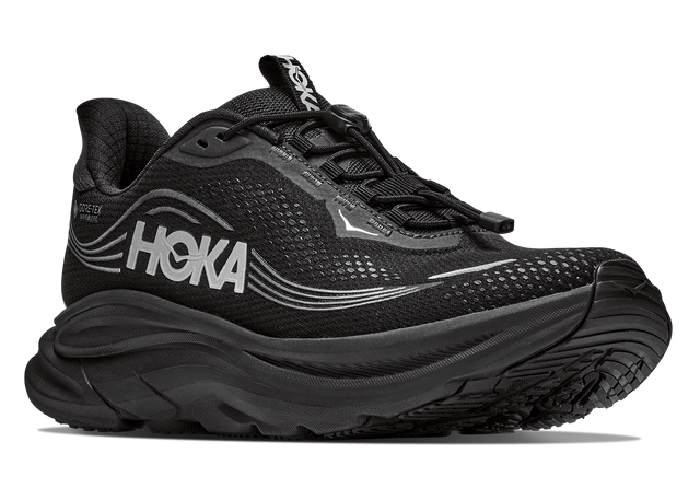 Hoka Men's Clifton 11 GTX Gore-Tex lined waterproof walking and running shoe in black