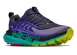 Hoka Women's Stinson 8 trail running shoe in black, purple, aqua and yellow