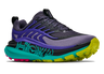 Hoka Women's Stinson 8 trail running shoe in black, purple, aqua and yellow