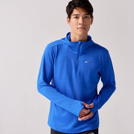 Brooks men's notch thermal hoodie pullover top for running in cold weather