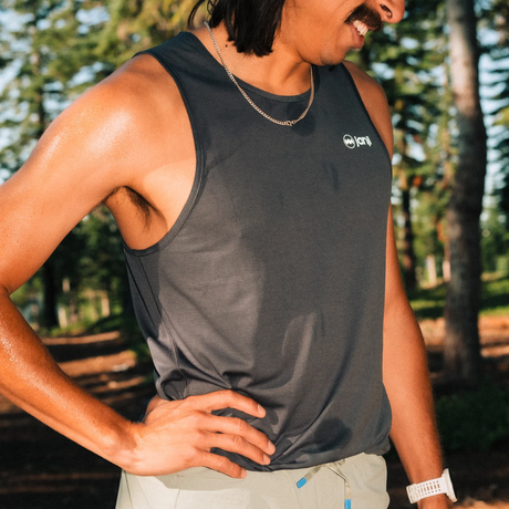 Janji Men's Run All Day Tank Top for running in color tempest 