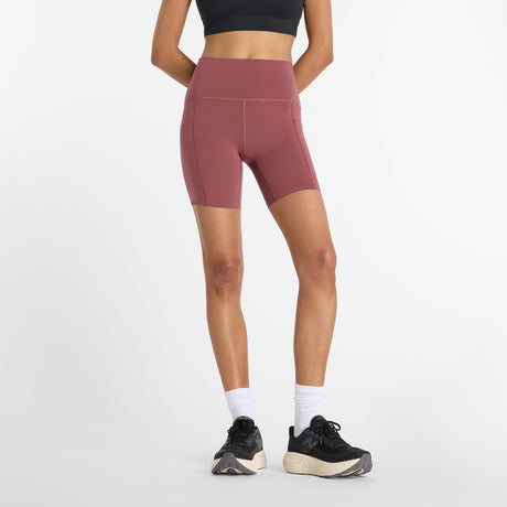 New Balance Women's NB Sleek Pocket High Rise Short 6" fitted tight short for running and fitness