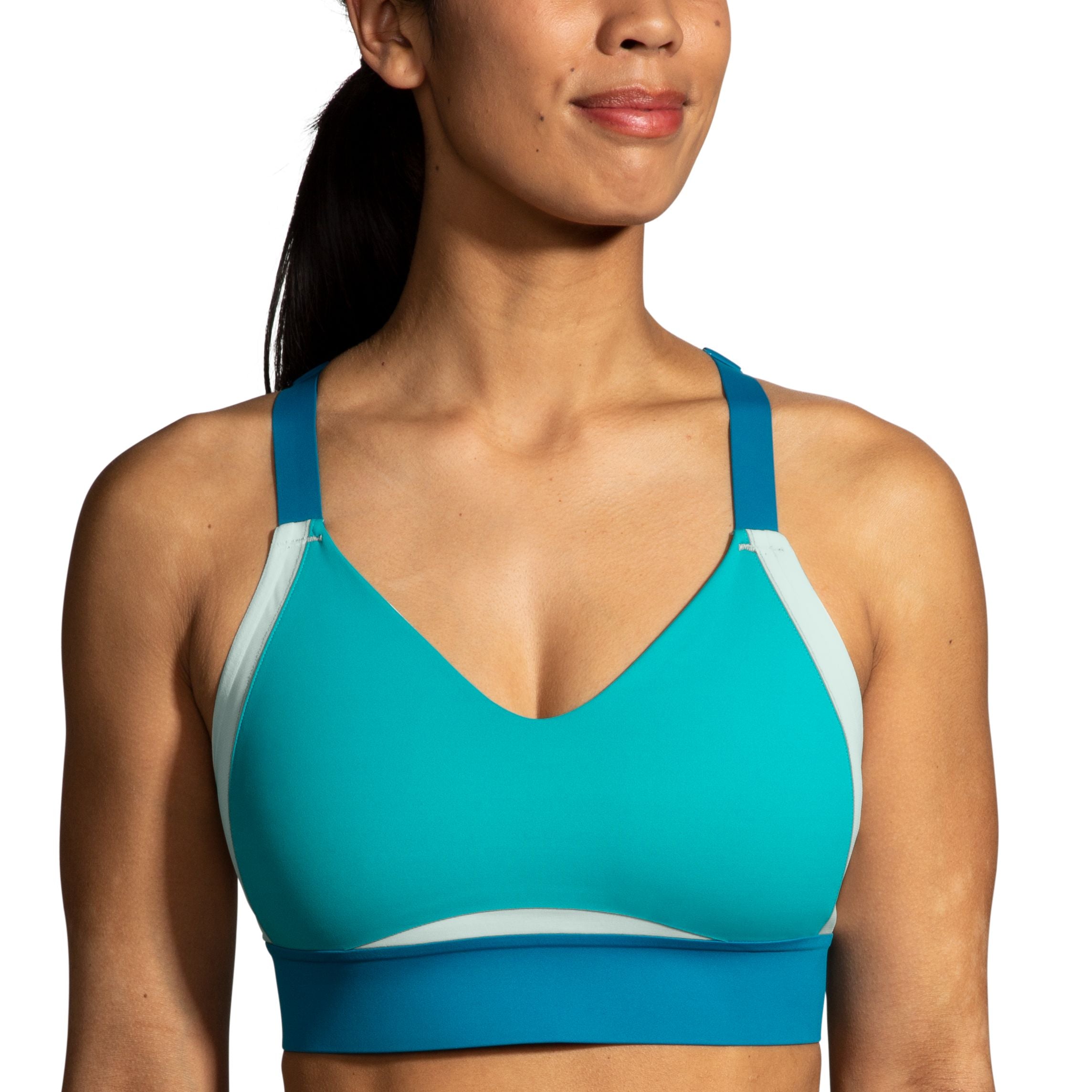 Brooks Blue Uplift Crossback Sports Bra size small Cut Outs Support 