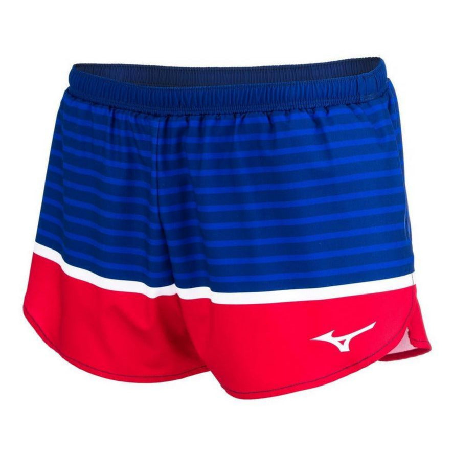 Mizuno women's 2.5" printed running shorts in patriot blue